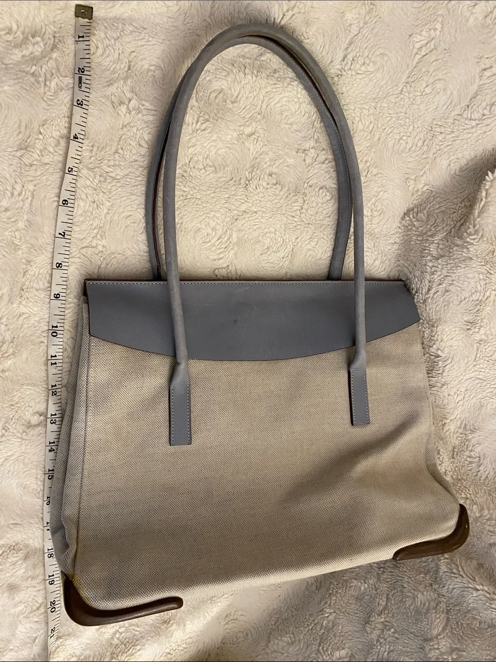 Prada vintage Canvas Tote in Light Gray with Blue Trim